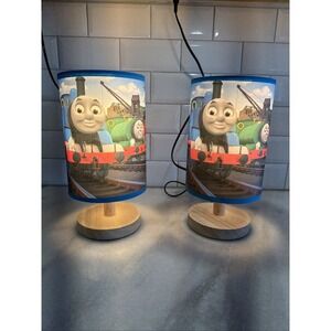 Pair Of Thomas The Train Lamps Wood Base Never Used GW0001